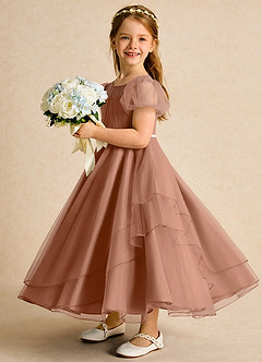 Azazie Duckie Abiti da Ragazza di Fiori Abito Principessa in Tulle Plissettato Bronzo image4