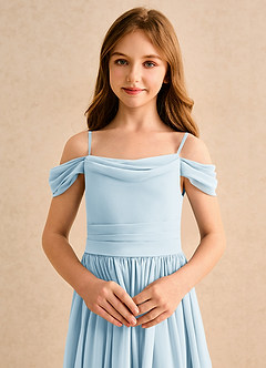 Azazie Shia Junior Formal Flower Girl Dresses Sky Blue A-Line Off the Shoulder Chiffon Dress image6