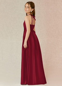 Azazie Arianthe Junior Burgundy A-Line with Pockets Matte Satin Dress image3