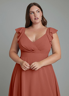 Azazie Leilani Robes de demoiselle d'honneur Robe Trapèze en Mousseline de soie Plissé Auburn image11