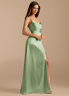Azazie Erma Final Sale Dusty Sage A-Line Side Slit Metallic Satin Dress image6