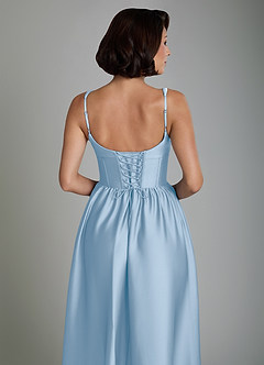 Azazie Mona Bridesmaid Dresses Powder Blue A-Line Corset Stretch Satin Dress image6