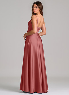Azazie Amani Bridesmaid Dresses Antique Rose A-Line Pleated Stretch Satin Dress image2