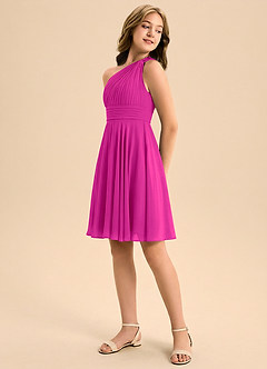 Azazie Charlize Junior Fuchsia A-Line Pleated Chiffon Dress image4
