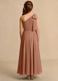 Azazie Guppy Junior Formal Flower Girl Dresses Bronzer A-Line One Shoulder Chiffon Dress image2