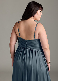 Azazie Alia Bridesmaid Dresses Twilight A-Line Pleated Stretch Satin Dress image15