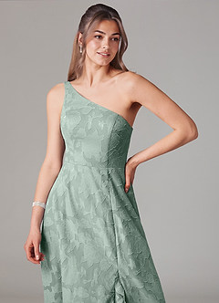 Azazie Ellianna Bridesmaid Dresses Agave A-Line One Shoulder Floral Burnout Dress image5