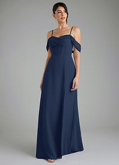 Azazie Cece Robes de demoiselle d'honneur Robe Trapèze en Mousseline de soie Épaule décolletée Bleu Marine Foncé image6