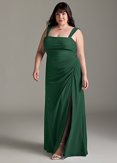 Azazie Jesaphine Vestidos de damas de honor Vestido de Verde Oscuro de Gasa de Corte Recto con Lazo image12
