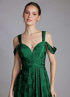 Azazie Emoria Bridesmaid Dresses Evergreen Jacquard A-Line Off the Shoulder Jacquard Dress image3