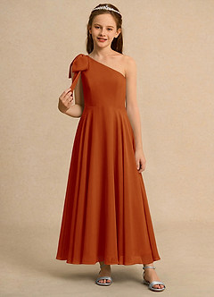 Azazie Guppy Junior Formal Flower Girl Dresses Paprika A-Line One Shoulder Chiffon Dress image3