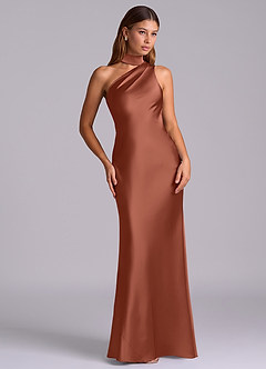 Azazie Seona Robes de demoiselle d'honneur Robe Sirène en Satin extensible Une épaule Auburn image7