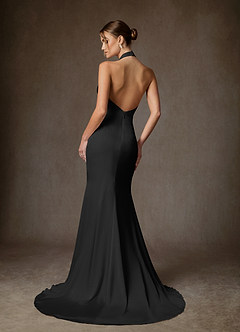 Azazie Tulipa Wedding Dresses Black Sheath High Neck Stretch Satin Dress image2
