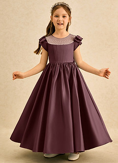 Azazie Toffee Abiti da Ragazza di Fiori Abito Stile Principessa in Raso Opaco Fiocco Sangria image3