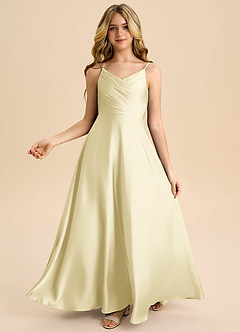 Azazie Bug Junior A-Linie Plissee Stretch-Satin Kleid Zitronensorbet image2