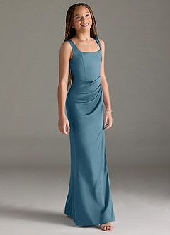 Azazie Mero Junior Bermuda Mermaid Pleated Stretch Satin Dress image3