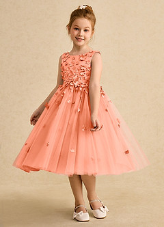 Azazie Lana Blumenmädchenkleider A-Linie ärmellos Matte Satin Kleid Sonnenuntergang image3