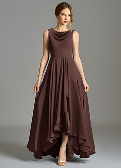 Azazie Wonderland Jurken voor bruidsmeisjes Jurk van Chiffon met A-Lijn Geplooid Ganache image4