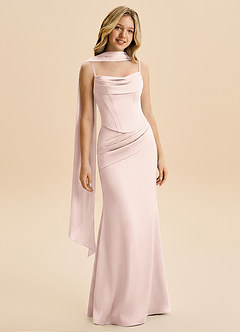 Azazie Sorrel Junior Robe Sirène en Satin extensible Drapé Rose Pâle image5
