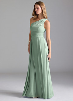 Azazie Dallas Final Sale Agave A-Line One Shoulder Mesh Dress image5