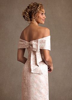 Azazie Zion Mother of the Bride Dresses Dusty Rose Sheath Off the Shoulder Floral Jacquard Dress image6