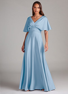 Azazie Pamela Robes de demoiselle d'honneur Robe Trapèze en Satin extensible Plissée Poudre Bleue image1