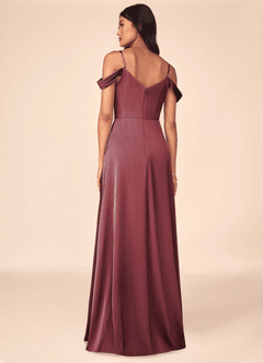 Azazie Ocean Bridesmaid Dresses Merlot A-Line V-Neck Pleated Stretch Satin Dress image4