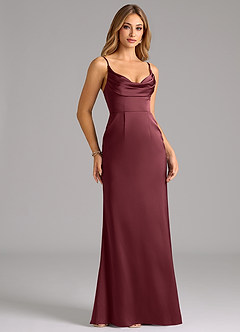 Azazie Aimee Vestidos de damas de honor Vestido de Merlot de Satén Elástico de Corte en A con Escote de Corazón image3
