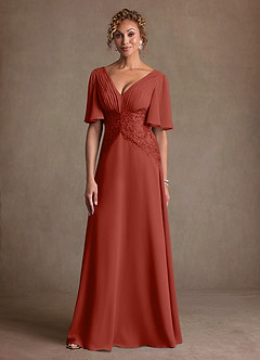 Azazie Milliat Mère de la mariée Robes Robe Trapèze en Mousseline de soie Dentelle Terracotta image4
