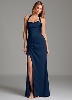 Azazie Serenity Brautjungfernkleider Meerjungfrau-Linie Herzausschnitt Stretch-Satin Kleid Dunkelmarine image3