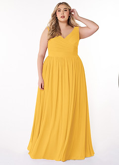 Azazie Keyla Bridesmaid Dresses Marigold A-Line V-Neck Pleated Chiffon Dress image6