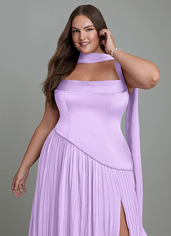 Azazie Stephanie Robes de demoiselle d'honneur Robe Trapèze en Satin extensible Plissé Lilas image13