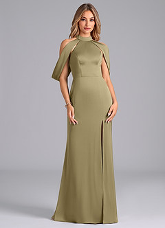 Azazie Bonny Vestidos de damas de honor Vestido de Musgo Verde de Satén Elástico de Corte Sirena con Vestidos sin tirantes image1