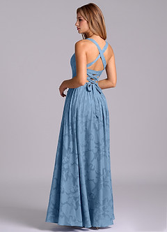 Azazie Francis Bridesmaid Dresses Steel Blue A-Line Corset Floral Burnout Dress image2