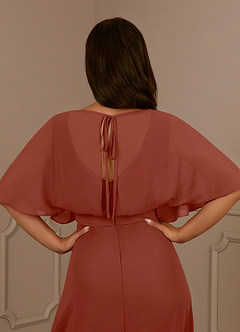 Azazie Oksana Mother of the Bride Dresses Auburn A-Line V-Neck Pleated Chiffon Dress image5