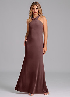 Azazie Doretta Bridesmaid Dresses Espresso Mermaid Pleated Velvet Dress image3