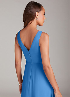 Azazie Nelly Robes de demoiselle d'honneur Robe Trapèze en Mousseline de soie Plissée Geai Bleu image7