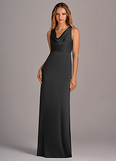 Azazie Wrenlee At-home Try On Dresses Black A-Line Stretch Satin Dress image1
