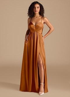 Azazie Alia Brautjungfernkleider A-Linie Plissee Metallischer Satin Kleid Kupfer image1