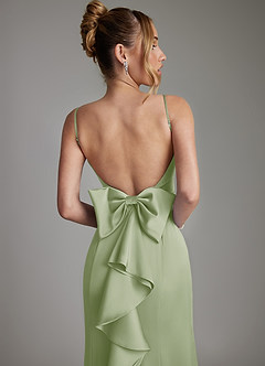 Azazie Zherra Brautjungfernkleider Meerjungfrau-Linie Schleifen Stretch-Satin Kleid Staubiger Salbeigrün image7