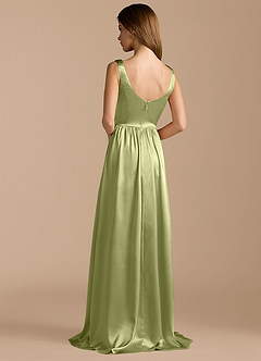 Azazie Keyla Bridesmaid Dresses Pistachio A-Line Pleated Metallic Satin Dress image2