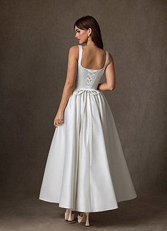 Azazie Verina Hochzeitskleider A-Linie mit Taschen Satin Kleid Diamantweiß image2