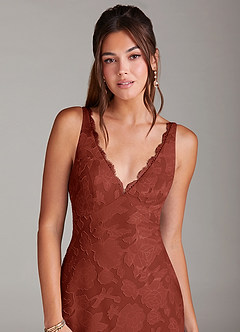 Azazie Tianna Robes de demoiselle d'honneur Robe Fourreau en Blumen-Burnout Dentelle Terracotta image6