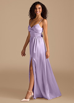 Azazie Zeya Bridesmaid Dresses Lilac A-Line Pleated Metallic Satin Dress image5