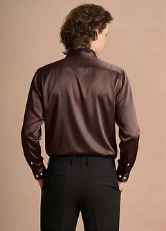 front Julian Ganache Stretch Satin Dress Shirt