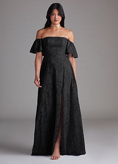 Azazie Sue Vestidos de damas de honor Vestido de Negro de Devorado Floral de Corte en A Convertible con Vestidos sin tirantes image1
