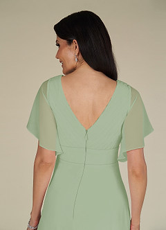 Azazie Alessa Mother of the Bride Dresses Dusty Sage A-Line V-Neck Pleated Chiffon Dress image9
