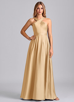 Azazie Dixie Suknie dla druhen Linia A Pofałdowany Satyna elastyczna Do ziemi Sukienka image3