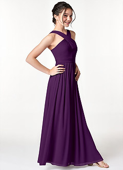 Azazie Jiya Junior A-Linie Plissee Gittergewebe Kleid Traube image3