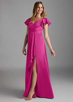 Azazie Omari Brudtärnklänningar Klänning av A-Line i Stretch Satin Fuchsia image5